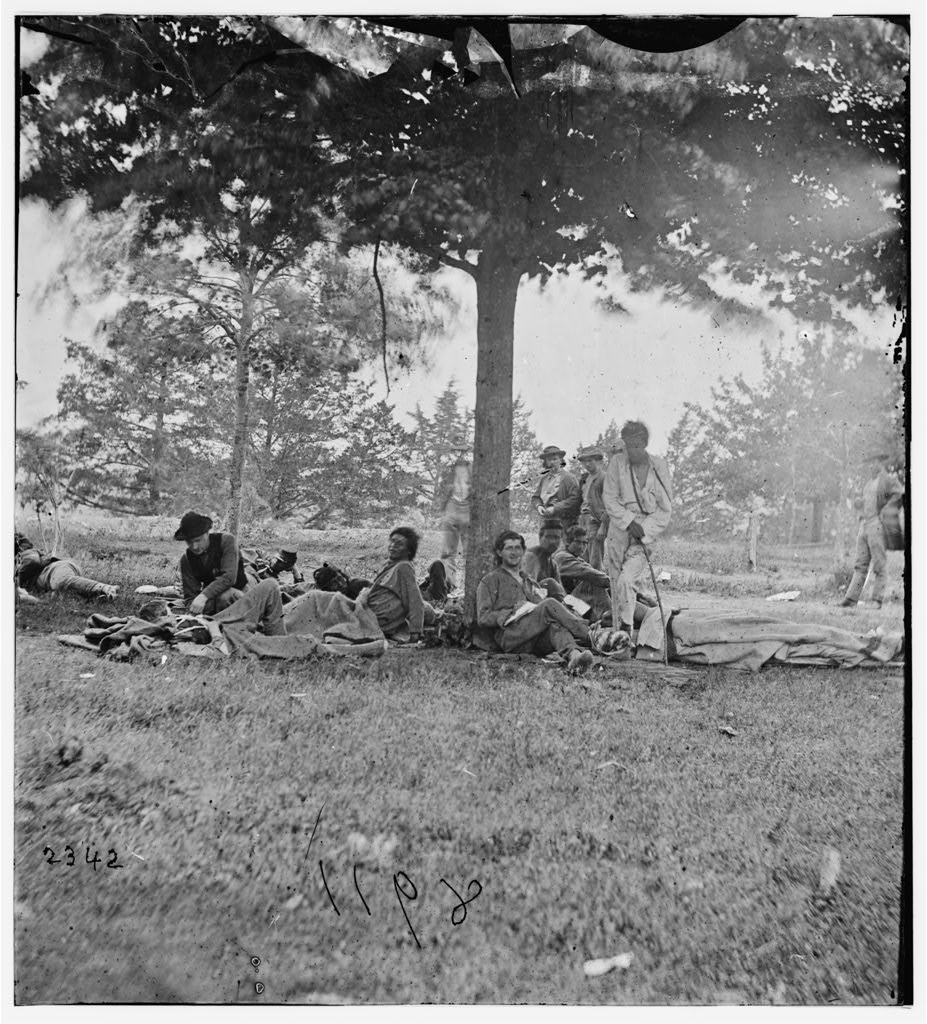 Wounded Native American sharpshooters on Marye's Heights after 2nd Battle of Fredericksburg, May 1864.